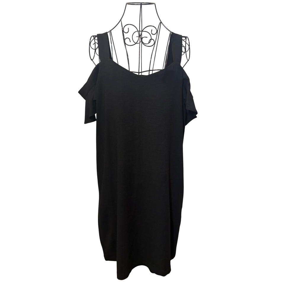 Worthington Black Cold Shoulder Ruffle Sleeve Shift Dress Size 10